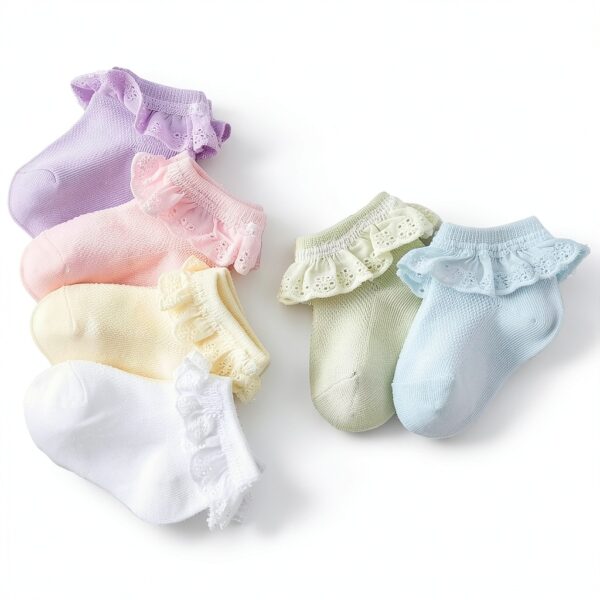 Baby Girls Lace Socks Soft Cotton Ruffle Design 0-24 Months-4