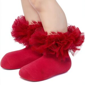 MNFUSHZAS Girls Cotton Ruffle Socks Toddler Lace Ankle Socks-0