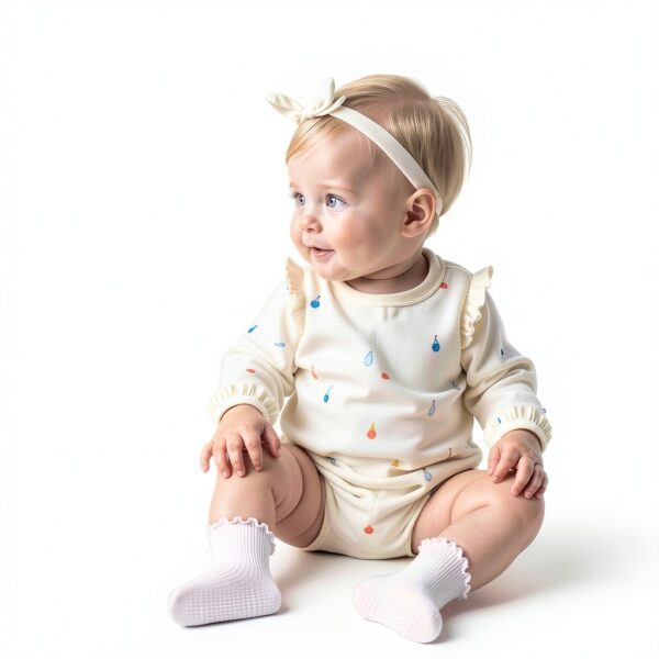 Baby Girls Ruffle Socks Cotton Non Slip Grip Toddler Sizes-2