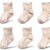 Baby Girls Non Slip Socks Cotton Frilly Ankle Socks 6 Pairs-0